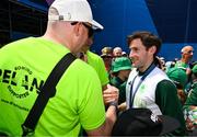 2 August 2024; Paul O'Donovan of Team Ireland is congratulated by supporters after winning the men's lightweight double sculls finals A at Vaires-sur-Marne Nautical Stadium during the 2024 Paris Summer Olympic Games in Paris, France. Photo by Brendan Moran/Sportsfile