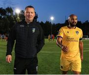 2 August 2024; UCD manager William O'Connor with Ethan Boyle of Wexford after the SSE Airtricity Men's First Division match between UCD and Wexford at UCD Bowl in Belfield, Dublin. Photo by Thomas Flinkow/Sportsfile