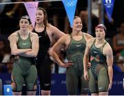 3 August 2024; Team Ireland swimmers, from left, Danielle Hill, Grace Davison, Mona McSharry, and Ellen Walshe after the women's women's 4 x 100m medley relay at the Paris La Défense Arena during the 2024 Paris Summer Olympic Games in Paris, France. Photo by Ian MacNicol/Sportsfile