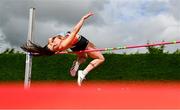 3 August 2024; Laura Frawley of Nenagh Olympic A.C., Tipperary, competes in the women's U23 high jump during the 123.ie National U20 & U23 Track and Field Championships in Tullamore, Offaly. Photo by Tyler Miller/Sportsfile