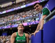 4 August 2024; Nicola Tuthill of Team Ireland and coach Killian Barry during the women's hammer throw qualification round at the Stade de France during the 2024 Paris Summer Olympic Games in Paris, France. Photo by Sam Barnes/Sportsfile