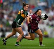 4 August 2024; Charlotte Cooney of Galway is tackled by Anna Galvin of Kerry during the TG4 All-Ireland Ladies Football Senior Championship final match between Galway and Kerry at Croke Park, Dublin. Photo by Ray McManus/Sportsfile