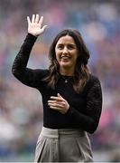 4 August 2024; Lyndsey Davey of Dublin, player of the Match in the 2019 TGA All-Ireland senior final which had a record attendance of 56,114, is presented to the crowd during a special presentation to celebrate key milestones in 50 years of the LGFA at half-time of the TG4 All-Ireland Ladies Football Senior Championship Final match between Galway and Kerry at Croke Park in Dublin. Photo by Seb Daly/Sportsfile