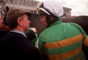 27 December 1998; Jockey Charlie Swan speaks to trainer Christy Roche after they won the Paddy Power Future Champions Novice Hurdle with Joe Mac during day two of the Leopardstown Christmas Festival at Leopardstown racecourse in Dublin. Photo by Ray McManus/Sportsfile