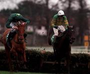 27 December 1998; Joe Mac, with Charlie Swan up, clear the last next to Colonel Yeager, with Ruby Walsh up, on their way to winning the Paddy Power Future Champions Novice Hurdle during day two of the Leopardstown Christmas Festival at Leopardstown racecourse in Dublin. Photo by Ray McManus/Sportsfile