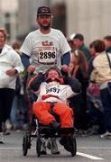 26 October 1998; Nigel Teggin and his son Philip during the 98FM Dublin City Marathon in Dublin. Photo by Brendan Moran/Sportsfile