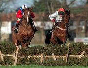 27 December 1997; His Song, with Richard Hughes up, left, clear the last ahead of Unarmed, with Tom Treacy up, on their way to winning the I.A.W.S Novice Hurdle during day two of the Leopardstown Christmas Festival at Leopardstown Racecourse in Dublin. Photo by Matt Browne/Sportsfile