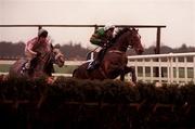 29 December 1998; Istabraq, with Charlie Swan, right, jump the last ahead of Shantarini, with Kieran Gaule up, on their way to winning the AIB Agri Business Hurdle during the Leopardstown Christmas Festival Day One at Leopardstown Racecourse in Dublin. Photo by Matt Browne/Sportsfile