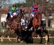 27 December 1997; Jodesi, with Mark Madden up, left, and Maryobee, with Charlie Swan up, clear the last during day two of the Leopardstown Christmas Festival at Leopardstown Racecourse in Dublin. Photo by Matt Browne/Sportsfile