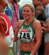 20 August 1998; Karen Shinkins of Ireland after qualifying for the Women's 400m final during the European Athletics Championships at Nep Stadium in Budapest, Hungary. Photo by Brendan Moran/Sportsfile