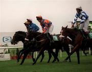 20 September 1997; Fill The Bill, with Lester Pigott up, left, cross the line ahead of runners and riders, from left, Hyperico, with Peter Ng up, Burren Beauty, with William O'Doherty up, and Regancy Rake, with Anna Moore up, to win the Shane Broderick Appeal Fund-Private Charity Sweepstakes race at The Curragh Racecourse in Kildare. Photo by Ray McManus/Sportsfile