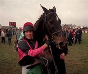 30 April 1998; Carl Llewellyn celebrates with Mahler after winning the Heineken Gold Cup during the Punchestown Festval Gold Cup day at Punchestown Racecourse in Kildare. Photo by Matt Browne/Sportsfile