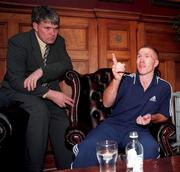 18 September 1998; Michael Carruth speaking following the weigh-in prior to his bout  WAA Welterweight Championship bout against Scott Dixon at the Ormond Hotel in Dublin. Photo by Ray Lohan/Sportsfile