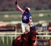 18 March 1998; Ruby Walsh celebrates on Alexander Banquet after winning the Champion Bumper race during day two of the Cheltenham Racing Festival at Prestbury Park in Cheltenham, England. Photo by Matt Browne/Sportsfile