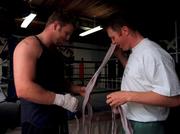 6 August 1998; Boxer Scott Walsh training with former boxer Steve Collins at the Olympus Gym in Dublin. Photo by David Maher/Sportsfile
