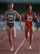 21 June 1997; Sonia O'Sullivan of Ireland, left, and Regina Jacobs of America competing in the women's 2000m during the Cork City Sports event at the Mardyke Arena in Cork. Photo by Brendan Moran/Sportsfile