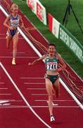 23 August 1998; Sonia O'Sullivan of Ireland crosses the line ahead of Gabriela Szabo of Romania to win the Women's 5000m final during the European Athletics Championships at Nep Stadium in Budapest, Hungary. Photo by Brendan Moran/Sportsfile