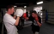 6 August 1998; Former world boxing champion Steve Collins, left, during a Coaching Session at Olympus Gym in Dublin. Photo by David Maher/Sportsfile