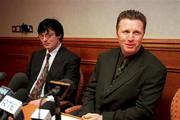 13 January 1998; Steve Collins, right, and solicitor Brian Delahunty during a press conference to confirm the fight between Steve Collins and Roy Jones on April 17 at the Burlington Hotel in Dublin. Photo by Brendan Moran/Sportsfile