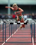 27 June 1998; Susan Smith of Ireland competing in the 110m hurdles race during the Cork City Sports event at the Mardyke Arena in Cork. Photo by Brendan Moran/Sportsfile *** Local Caption *** 27 June 1998; x during the Cork City Sports event at the Mardyke Arena in Cork. Photo by Brendan Moran/Sportsfile