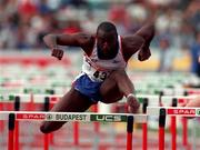 22 August 1998; Tony Jarrett of Great Britain competing in the Men's 110m Hurdles sem-final during the European Athletics Championships at Nep Stadium in Budapest, Hungary. Photo by Brendan Moran/Sportsfile