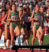 23 August 1998; Una English, left, and Valerie Vaughan of Ireland competing in the Women's 5000m final during the European Athletics Championships at Nep Stadium in Budapest, Hungary. Photo by Brendan Moran/Sportsfile