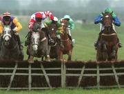 30 April 1998; Zafarabad, with Richard Johnson up, centre, clear the last alongside Nomadic, with Richard Dunwoody up, left, and Flagship Uberalles, with Tony McCoy up, on their way to winning the I.A.W.S Champion Four Year Old Hurdle during the Punchestown Festival Gold Cup day at Punchestown Racecourse in Kildare. Photo by Matt Browne/Sportsfile