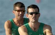 15 August 2004; Gearoid Towey, right, and Sam Lynch, Ireland, Lightweight Men's Double Sculls. Schinias Olympic Rowing Centre. Games of the XXVIII Olympiad, Athens Summer Olympics Games 2004, Athens, Greece. Picture credit; Brendan Moran / SPORTSFILE