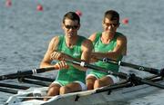 15 August 2004; Gearoid Towey, left, and Sam Lynch, Ireland. Schinias Olympic Rowing Centre. Games of the XXVIII Olympiad, Athens Summer Olympics Games 2004, Athens, Greece. Picture credit; Brendan Moran / SPORTSFILE