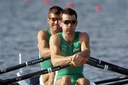 15 August 2004; Ireland's Gearoid Towey, right, and Sam Lynch in action during their heat of the Lightweight Men's Double Sculls. Schinias Olympic Rowing Centre. Games of the XXVIII Olympiad, Athens Summer Olympics Games 2004, Athens, Greece. Picture credit; Brendan Moran / SPORTSFILE