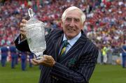 15 August 2004; Ronnie Delany who was presented with a a Waterford Crystal &quot;Flame of Faith Trophy&quot; for the GAA Museum in Croke Park to celebrate his victory in the 1500m in the 1956 Olympic Games in Melbourne. Croke Park, Dublin. Picture credit; Ray McManus / SPORTSFILE