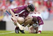 15 August 2004; Galway goalkeeper Mark Herlihy is comforted by his full-back Gerard Mahon. Minor Hurling Championship Semi-Final, Galway v Cork, Croke Park, Dublin. Picture credit; Ray McManus / SPORTSFILE