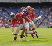 15 August 2004; Joe Canning, Galway, in action against Niall Horgan, Cork. Minor Hurling Championship Semi-Final, Galway v Cork, Croke Park, Dublin. Picture credit; Ray McManus / SPORTSFILE
