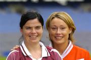 16 August 2004; Galway captain Martina Carr, left, and Cork captain Stephanie Dunlea at a photocall in Croke Park ahead of Saturday's Foras na Gaeilge All-Ireland camogie championship semi-final between Cork and Galway in Nowlan Park, Kilkenny. Picture credit; Damien Eagers / SPORTSFILE