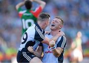 22 September 2013; Dublin's Philip McMahon, left, and Paul Flynn celebrate their side's victory at the final whistle. GAA Football All-Ireland Senior Championship Final, Dublin v Mayo, Croke Park, Dublin. Picture credit: Stephen McCarthy / SPORTSFILE