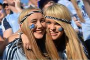 22 September 2013; Dublin supporters Lizzie Murphy, left, from Marino, and Yvonne O'Hanagan, from Santry, ahead of the GAA Football All-Ireland Championship Finals, Croke Park, Dublin. Picture credit: Barry Cregg / SPORTSFILE