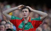 22 September 2013; A Mayo supporter looks on anxiously during the second-half. GAA Football All-Ireland Championship Finals, Croke Park, Dublin. Picture credit: Barry Cregg / SPORTSFILE