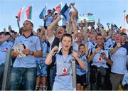 22 September 2013; Dublin supporter Luke O'Donoghue age 12, from Portmarnock, celebrates his side's victory on Hill 16 with other Dublin supporters during the GAA Football All-Ireland Championship Finals, Croke Park, Dublin. Picture credit: Barry Cregg / SPORTSFILE