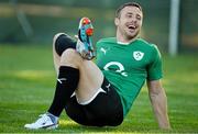 23 September 2013; Ireland's Tommy Bowe stretches during squad training. Ireland Rugby Squad Training, Carton House, Maynooth, Co. Kildare. Picture credit: Brendan Moran / SPORTSFILE