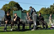 23 September 2013; Ireland players, from left, Conor Murray, Brian O'Driscoll, Luke Fitzgerald, Shane Jennings and Fergus McFadden sit out squad training. Ireland Rugby Squad Training, Carton House, Maynooth, Co. Kildare. Picture credit: Brendan Moran / SPORTSFILE