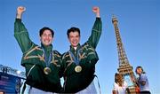 5 August 2024; Olympic Champions in lightweight men's double sculls Paul O'Donovan and Fintan McCarthy at the Champions Park at the Trocadero during the 2024 Paris Summer Olympic Games in Paris, France. Photo by Brendan Moran/Sportsfile