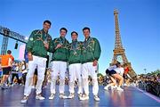 5 August 2024; Rowing medalists, from left to right, bronze medallists in men's double sculls Philip Doyle and Daire Lynch and Olympic Champions in lightweight men's double sculls Paul O'Donovan and Fintan McCarthy at the Champions Park at the Trocadero during the 2024 Paris Summer Olympic Games in Paris, France. Photo by Brendan Moran/Sportsfile