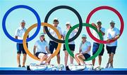6 August 2024; Team Ireland golfers Leona Maguire, second from left, and Stephanie Meadow, third from right, with, from left, caddie Verners Tess, Team Ireland golf coach Neil Manchip, Lisa Maguire, caddie Ben Lown and Kyle Kallan during a practice round at Le Golf National during the 2024 Paris Summer Olympic Games in Paris, France. Photo by David Fitzgerald/Sportsfile