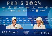 6 August 2024; Team Ireland golfers Leona Maguire and Stephanie Meadow during a press conference following a practice round at Le Golf National during the 2024 Paris Summer Olympic Games in Paris, France. Photo by David Fitzgerald/Sportsfile