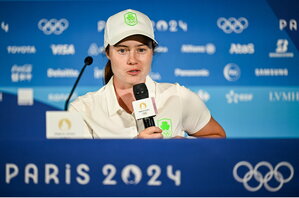 6 August 2024; Leona Maguire of Team Ireland during a press conference following a practice round at Le Golf National during the 2024 Paris Summer Olympic Games in Paris, France. Photo by David Fitzgerald/Sportsfile