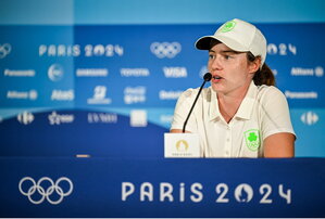 6 August 2024; Leona Maguire of Team Ireland during a press conference following a practice round at Le Golf National during the 2024 Paris Summer Olympic Games in Paris, France. Photo by David Fitzgerald/Sportsfile