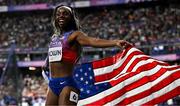 6 August 2024; Brittany Brown of Team United States celebrates finishing 3rd in the women's 200m final at the Stade de France during the 2024 Paris Summer Olympic Games in Paris, France. Photo by Sam Barnes/Sportsfile
