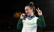 6 August 2024; Kellie Harrington of Team Ireland celebrates with her gold medal after defeating Wenlu Yang of Team People's Republic of China in their women's 60kg final bout  at Court Philippe-Chatrier in Roland Garros Stadium during the 2024 Paris Summer Olympic Games in Paris, France. Photo by Brendan Moran/Sportsfile