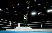 6 August 2024; An emotional Kellie Harrington of Team Ireland looks at her gold medal as she leaves the podium following the medal ceremony after defeating Wenlu Yang of Team People's Republic of China in their women's 60kg final bout at Court Philippe-Chatrier in Roland Garros Stadium during the 2024 Paris Summer Olympic Games in Paris, France. Photo by Brendan Moran/Sportsfile
