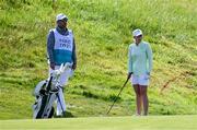 7 August 2024; Stephanie Meadow of Team Ireland and caddie Ben Lown on the ninth fairway during round one of the women's individual strokeplay at Le Golf National during the 2024 Paris Summer Olympic Games in Paris, France. Photo by Brendan Moran/Sportsfile